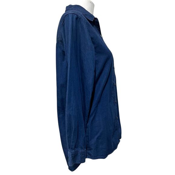 Chico’s Design Vintage Denim Dark Blue Button Up Shirt Long Sleeve Womens S (0) - Picture 7 of 8